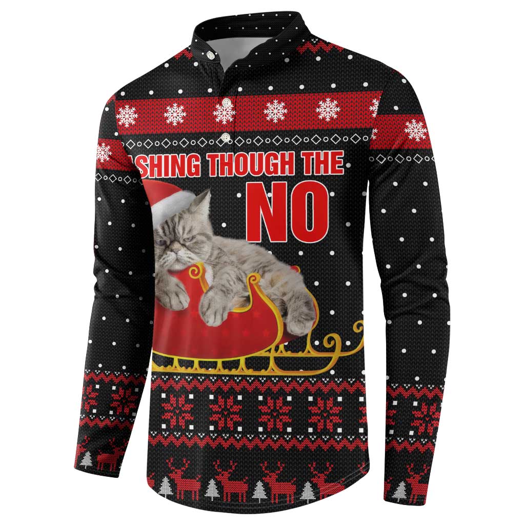Cat Dashing Through The No Christmas Button Sweatshirt Xmas Holiday Patterns - Wonder Print Shop