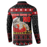 Cat Dashing Through The No Christmas Button Sweatshirt Xmas Holiday Patterns - Wonder Print Shop