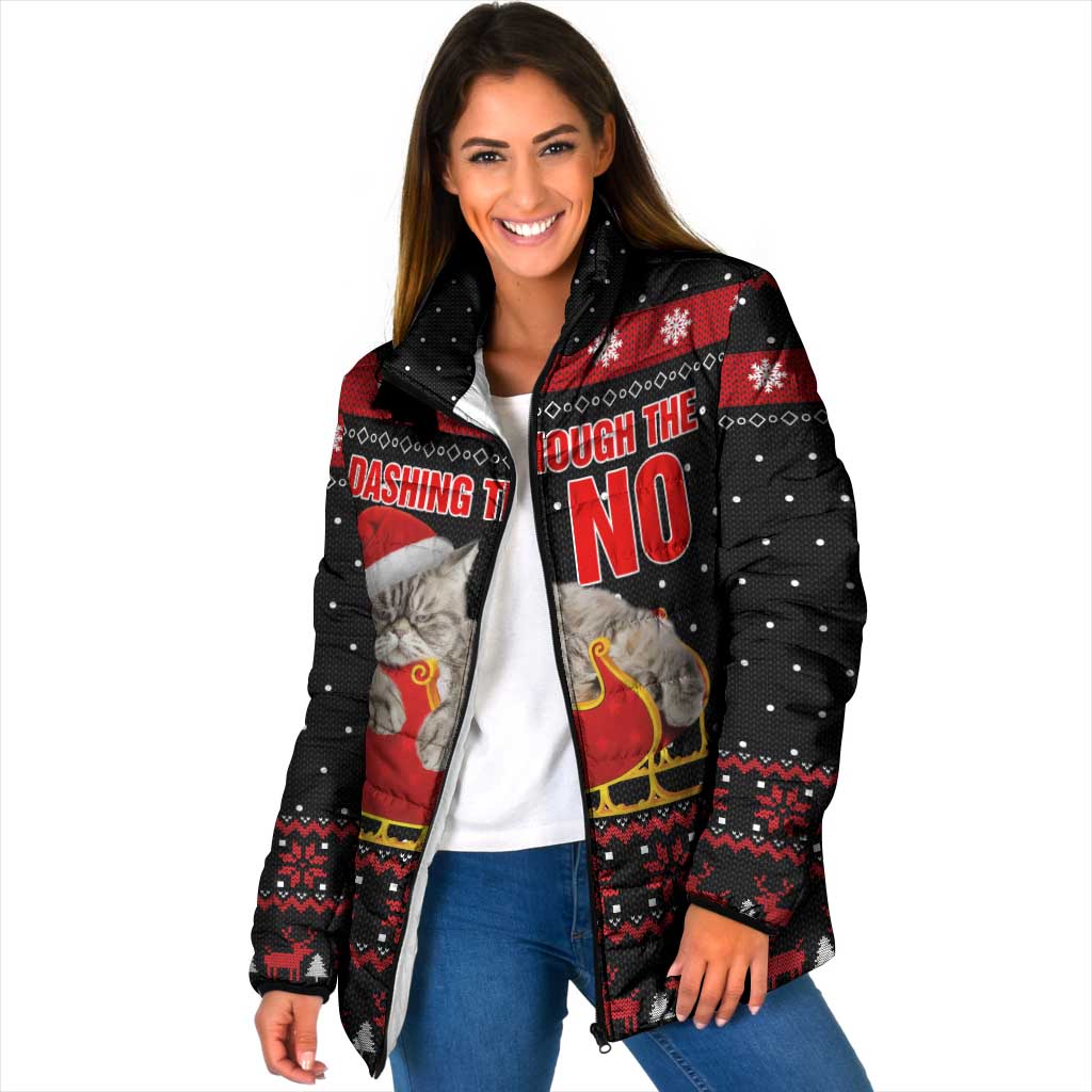 Cat Dashing Through The No Christmas Padded Jacket Xmas Holiday Patterns - Wonder Print Shop
