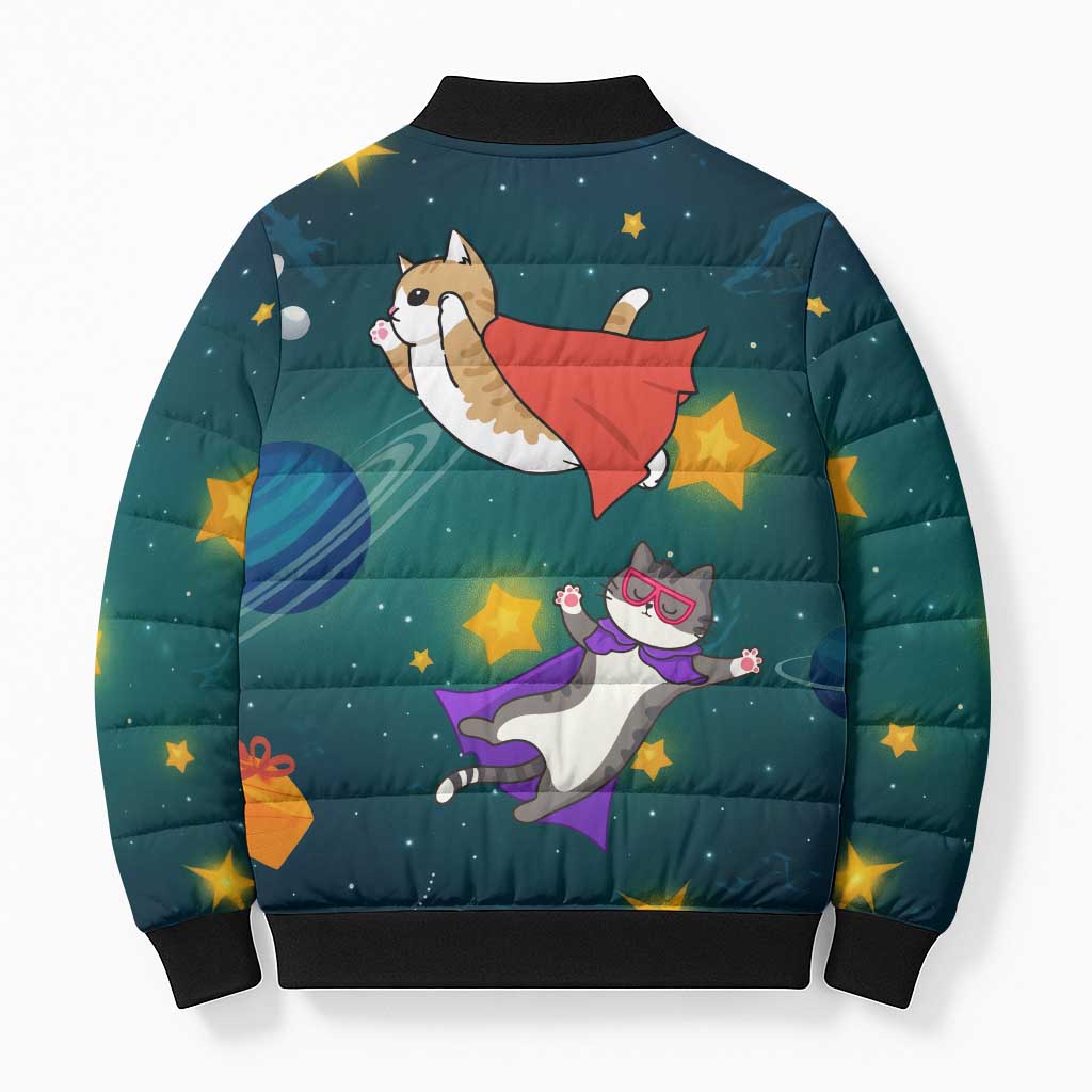 Cat Galaxy Christmas Bomber Puffer Jacket Xmas Holiday Patterns - Wonder Print Shop