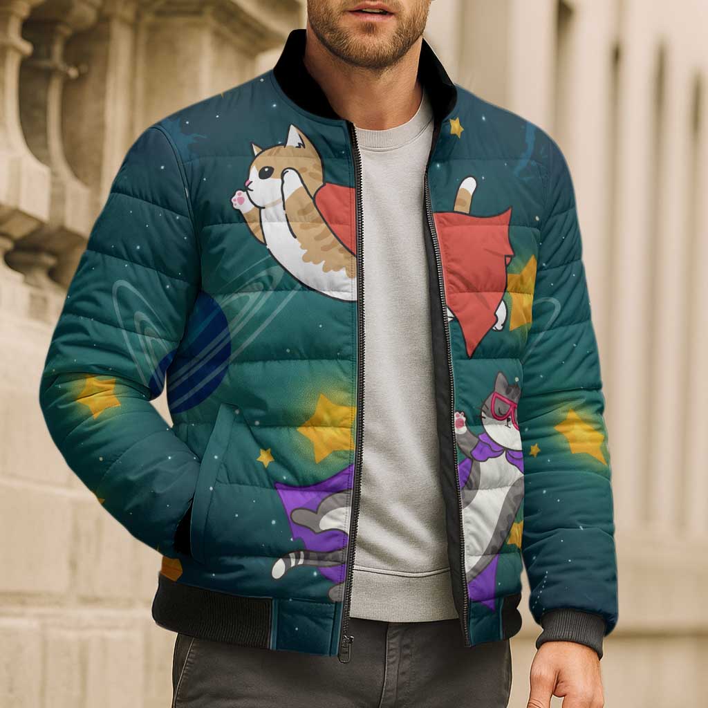 Cat Galaxy Christmas Bomber Puffer Jacket Xmas Holiday Patterns - Wonder Print Shop