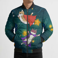 Cat Galaxy Christmas Bomber Puffer Jacket Xmas Holiday Patterns - Wonder Print Shop