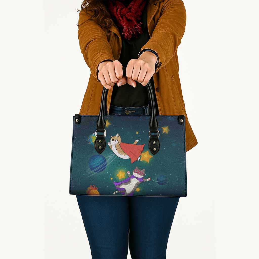 Cat Galaxy Christmas Leather Bag Xmas Holiday Patterns - Wonder Print Shop