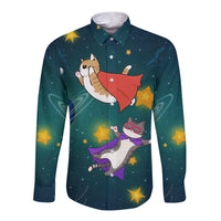 Cat Galaxy Christmas Long Sleeve Button Shirt Xmas Holiday Patterns - Wonder Print Shop