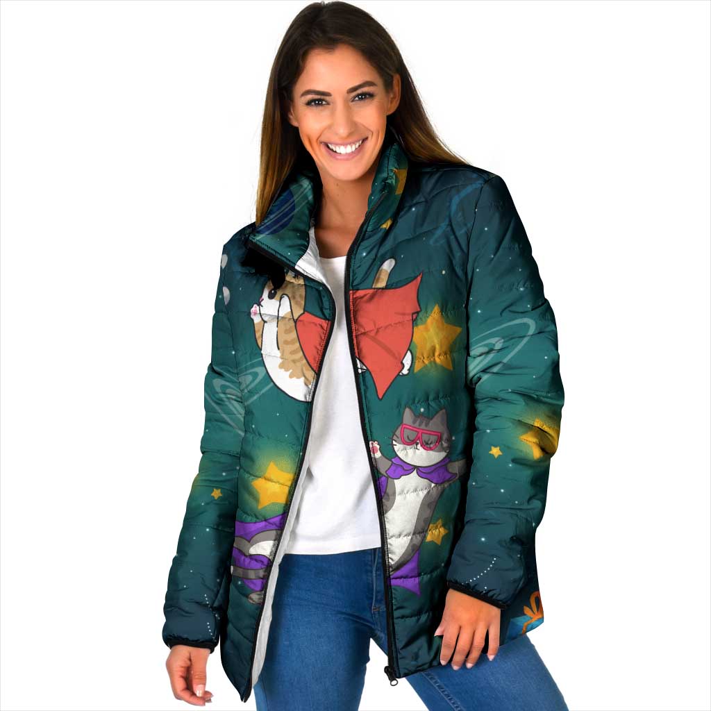 Cat Galaxy Christmas Padded Jacket Xmas Holiday Patterns - Wonder Print Shop