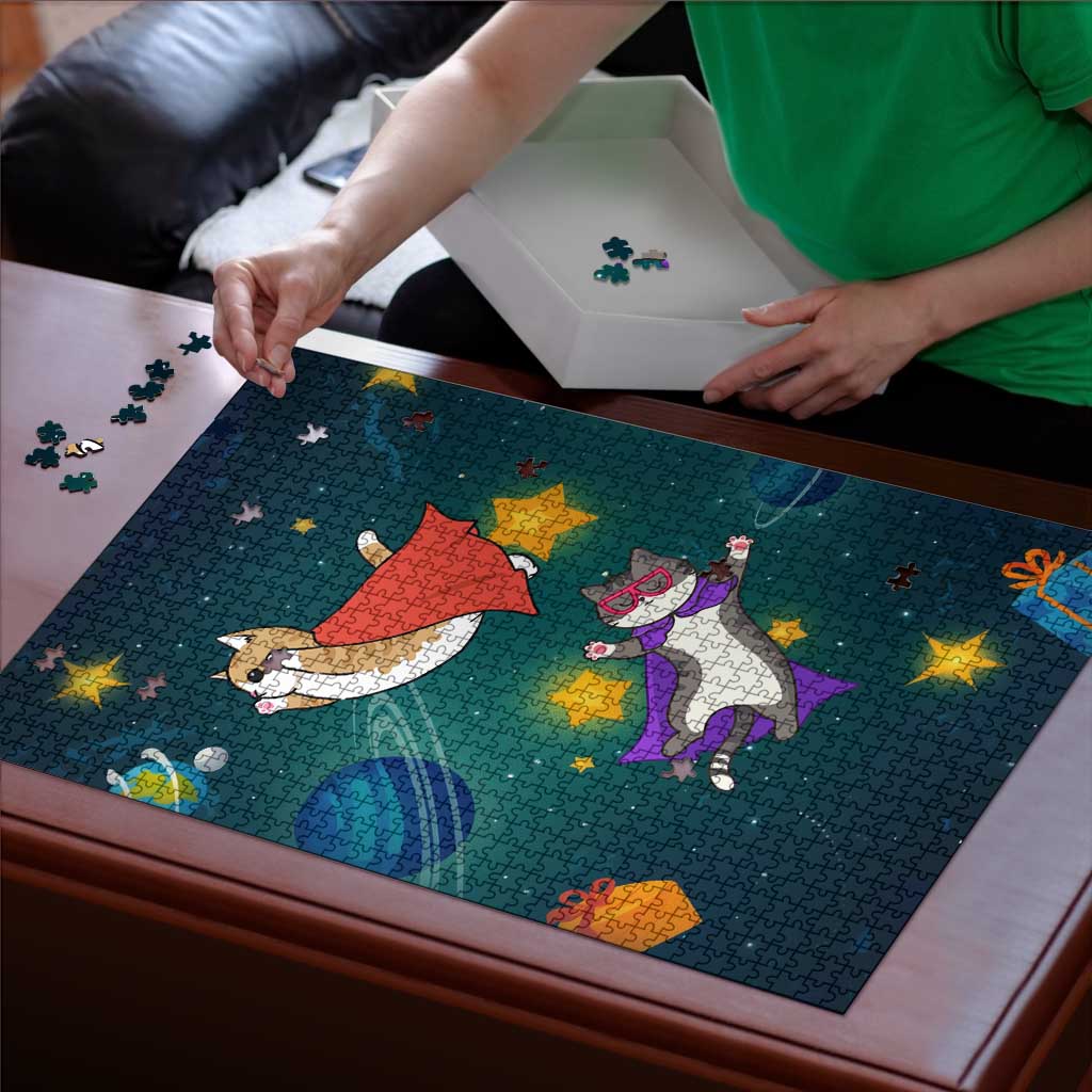 Cat Galaxy Christmas Puzzle Xmas Holiday Patterns - Wonder Print Shop