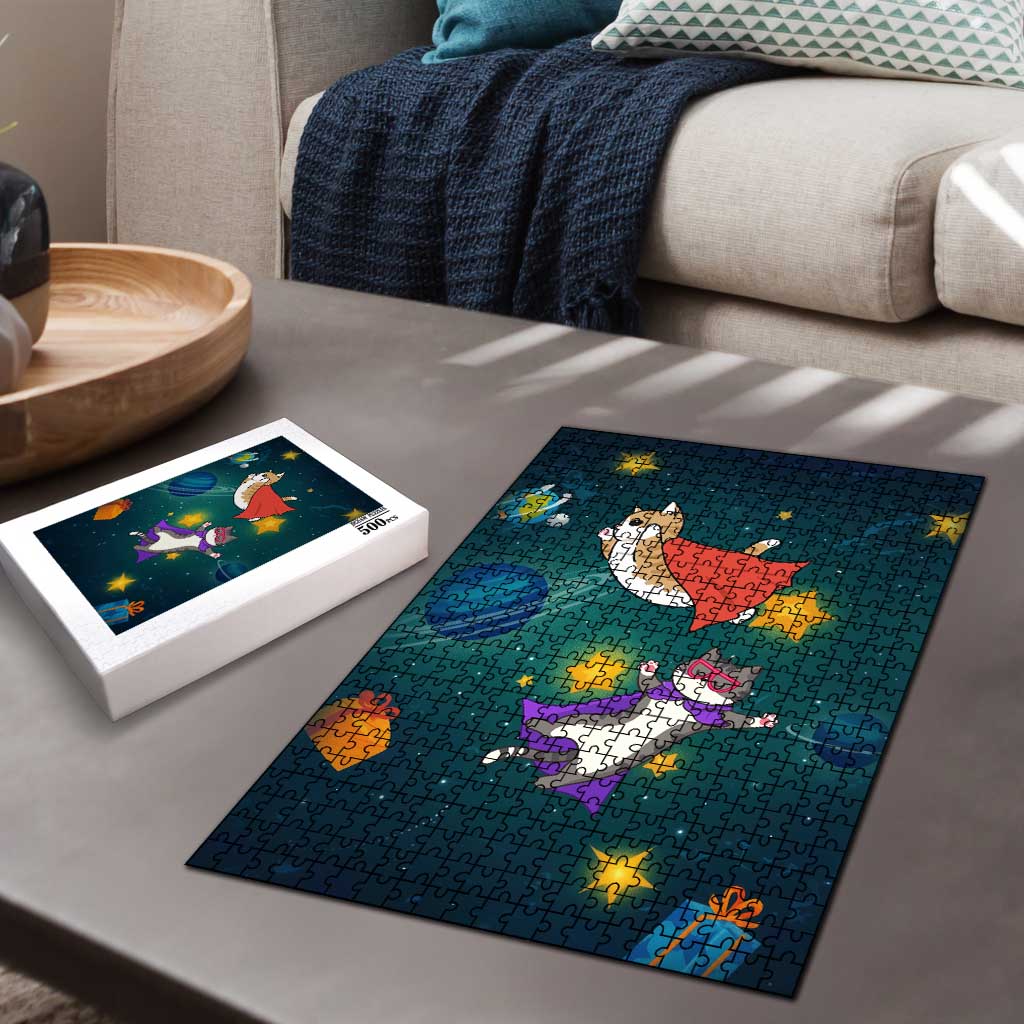 Cat Galaxy Christmas Puzzle Xmas Holiday Patterns - Wonder Print Shop