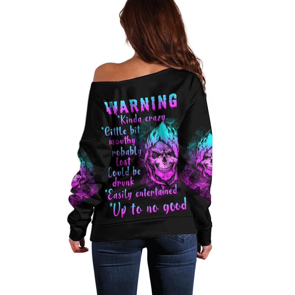 Warning Kinda Crazy Skull Off Shoulder Sweater - Wonder Print Shop