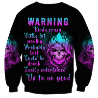 Black unisex sweatshirt with multicolor skull graphic and warning text, long sleeves