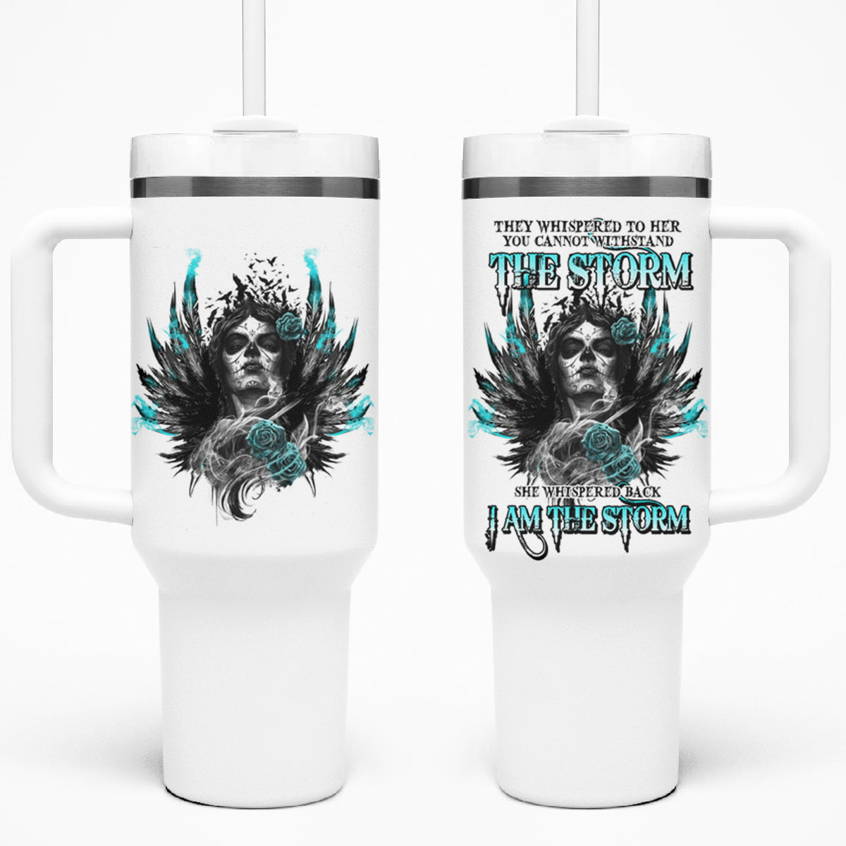 I Am The Storm Sugar Skull Tumbler With Handle