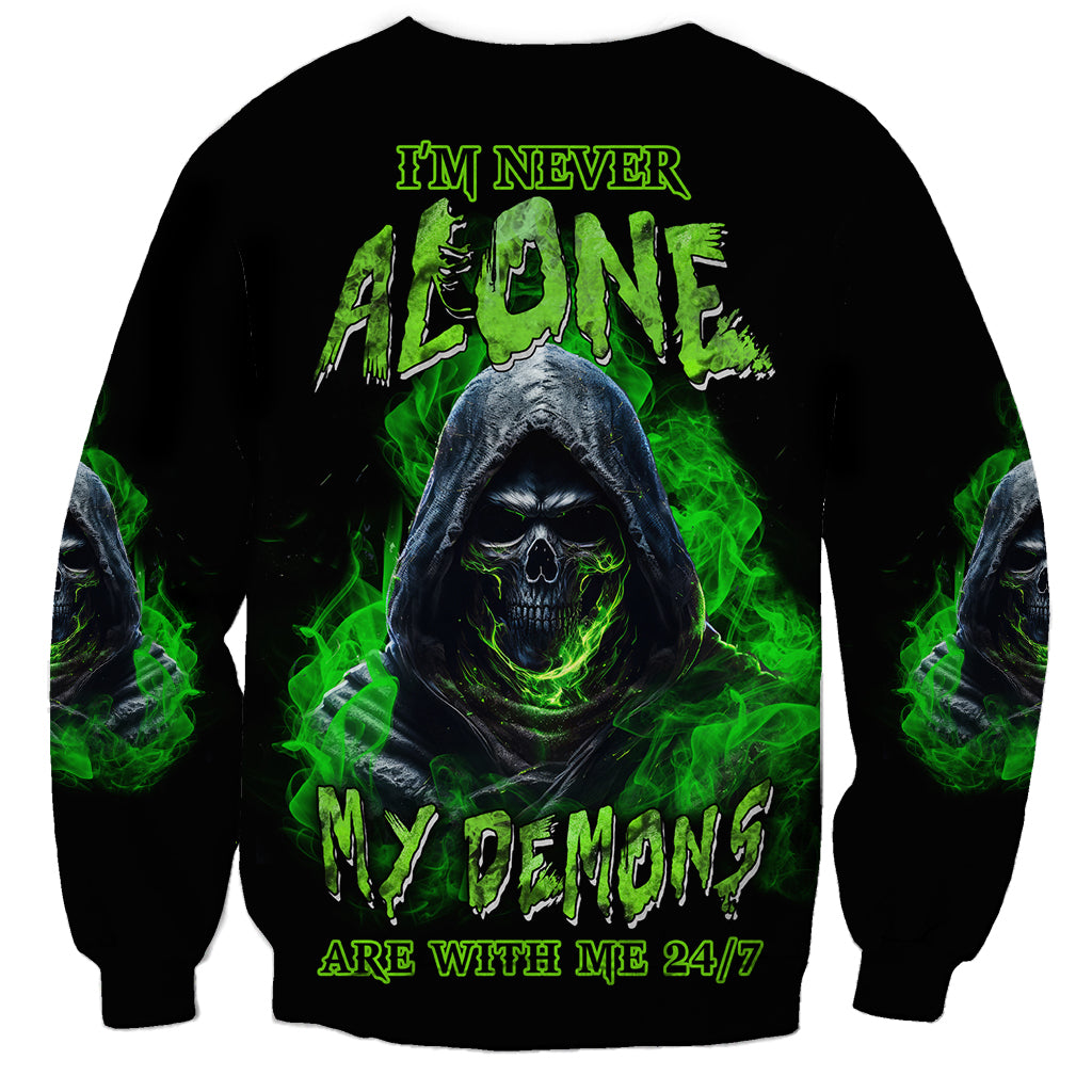 Black unisex sweatshirt with green demon face and smoke graphic, long sleeves
