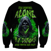 Black unisex sweatshirt with green demon face and smoke graphic, long sleeves