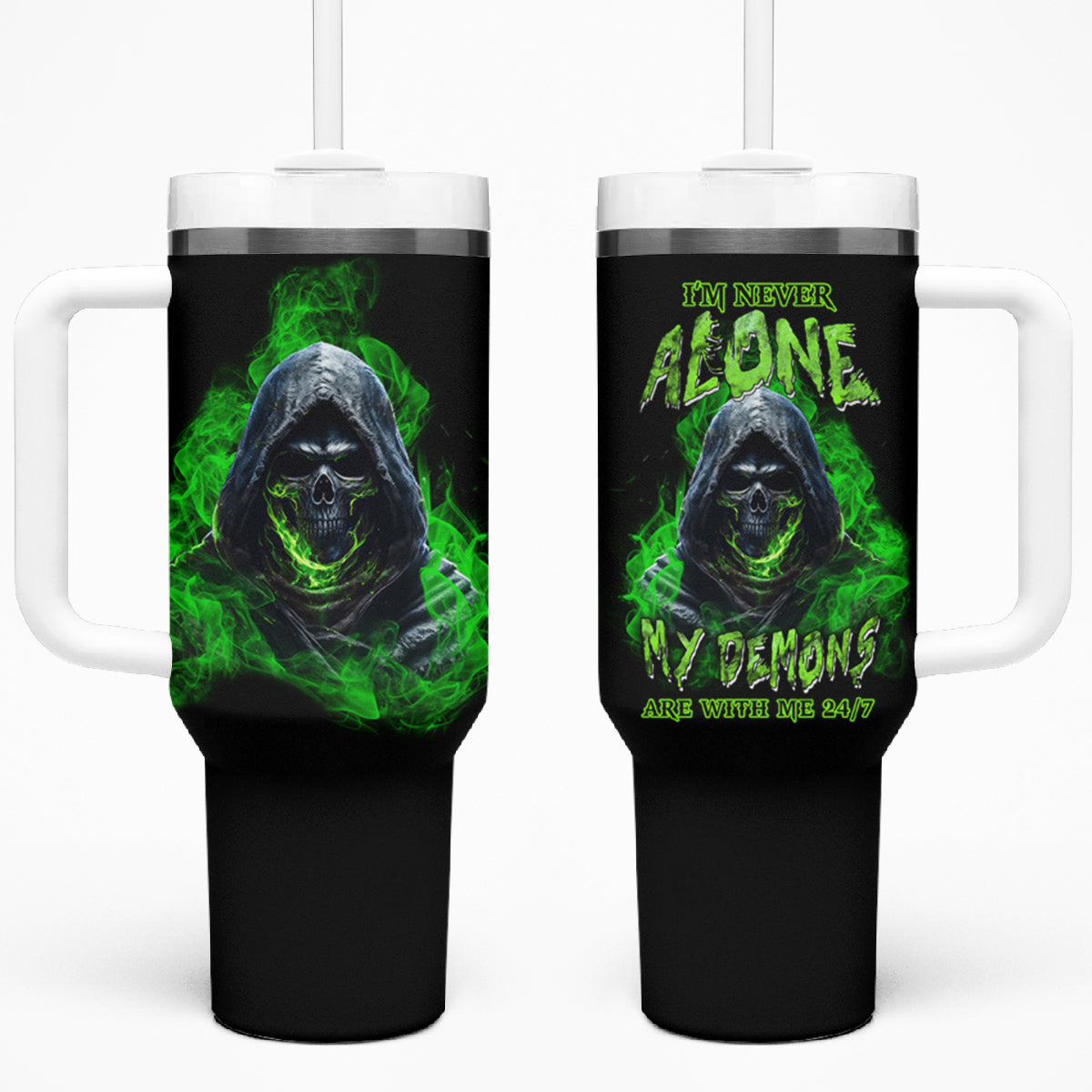 I'm Never Alone My Demons Are With Me 24/7 Tumbler With Handle