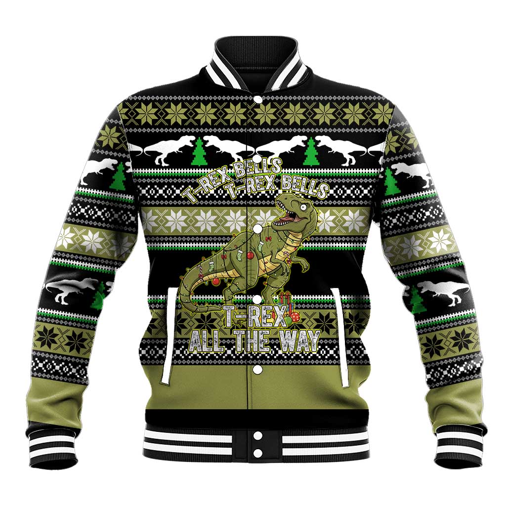 Christmas T Rex Tree Baseball Jacket Xmas Holiday Patterns - Wonder Print Shop