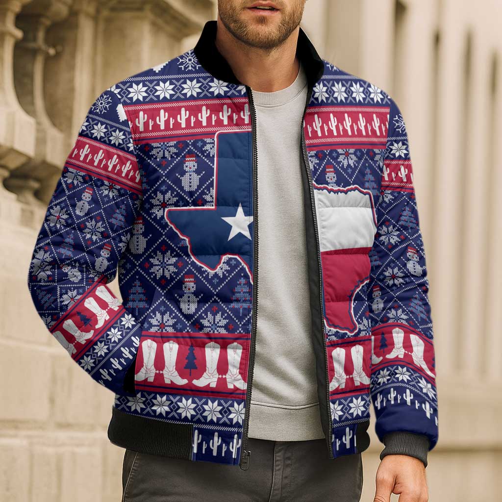 Christmas Texas Map Symbols Bomber Puffer Jacket Xmas Holiday Patterns - Wonder Print Shop
