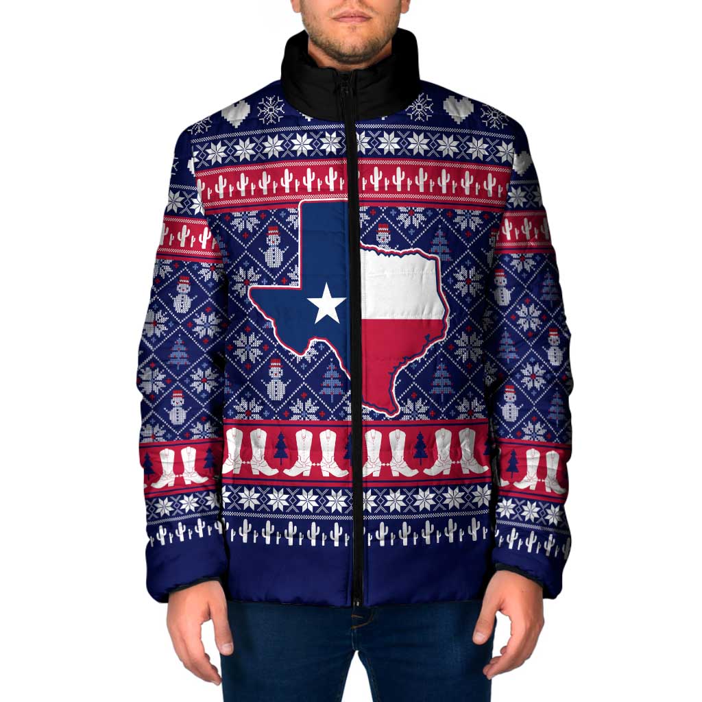 Christmas Texas Map Symbols Padded Jacket Xmas Holiday Patterns - Wonder Print Shop