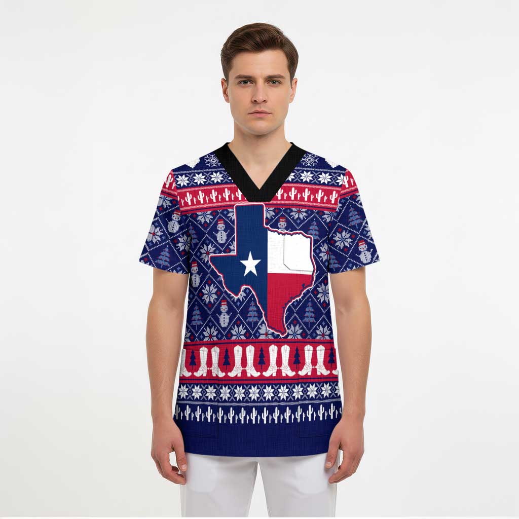 Christmas Texas Map Symbols Scrub Top Xmas Holiday Patterns - Wonder Print Shop