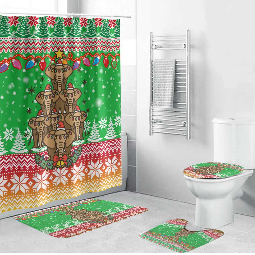 Mali Christmas Bathroom Set with Cartoon Elephant Pyramid Snowflakes and Holiday Lights - Wonder Print Shop