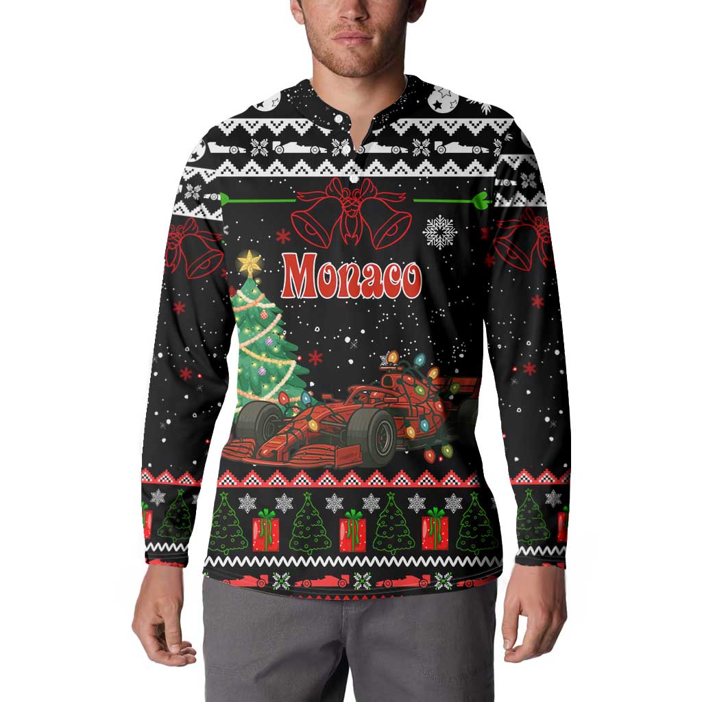 Monaco Christmas Button Sweatshirt with Race Car Christmas Tree and Snowflake Holiday - Wonder Print Shop