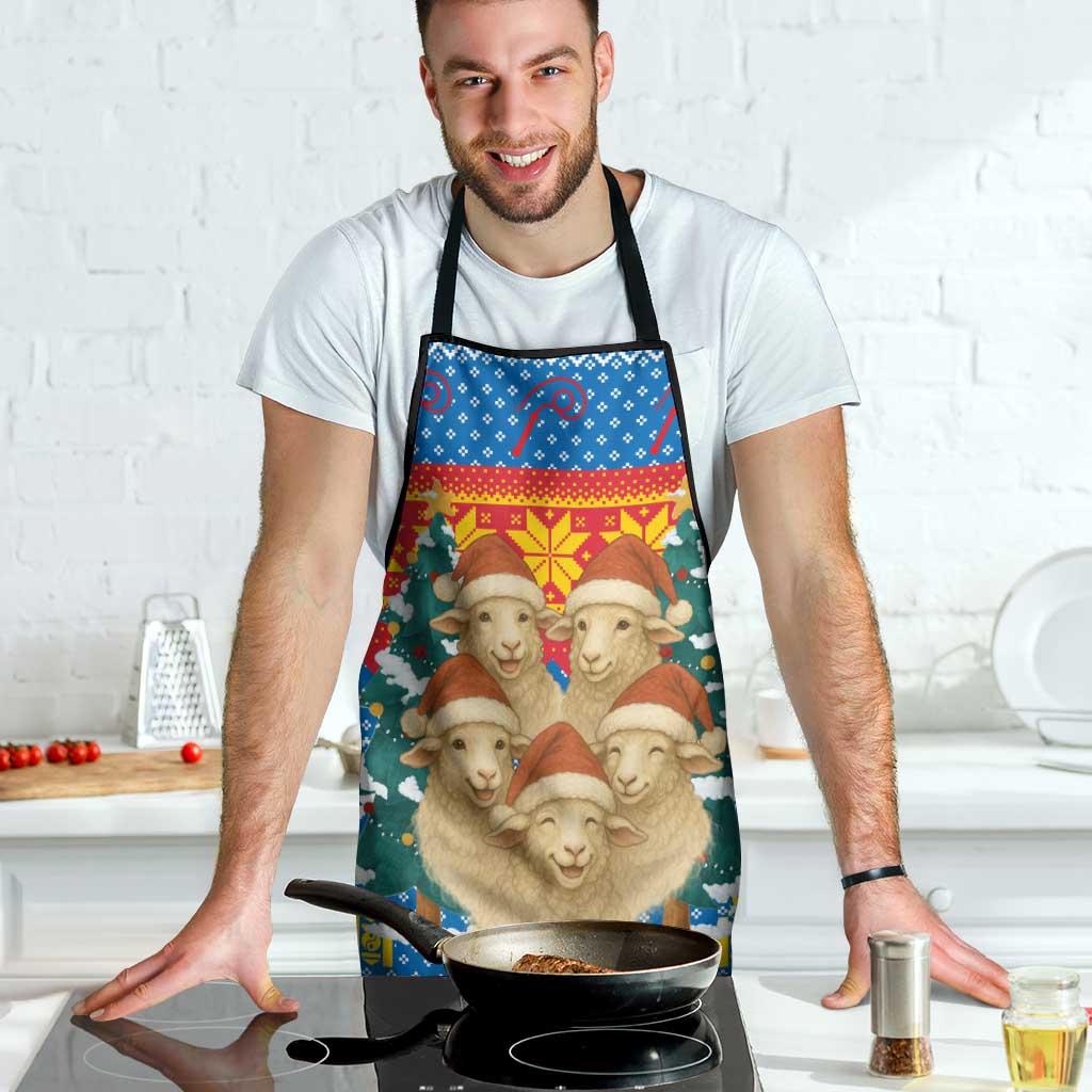 Mongolia Christmas Apron with Santa Sheep Christmas Trees and Snowflake - Wonder Print Shop