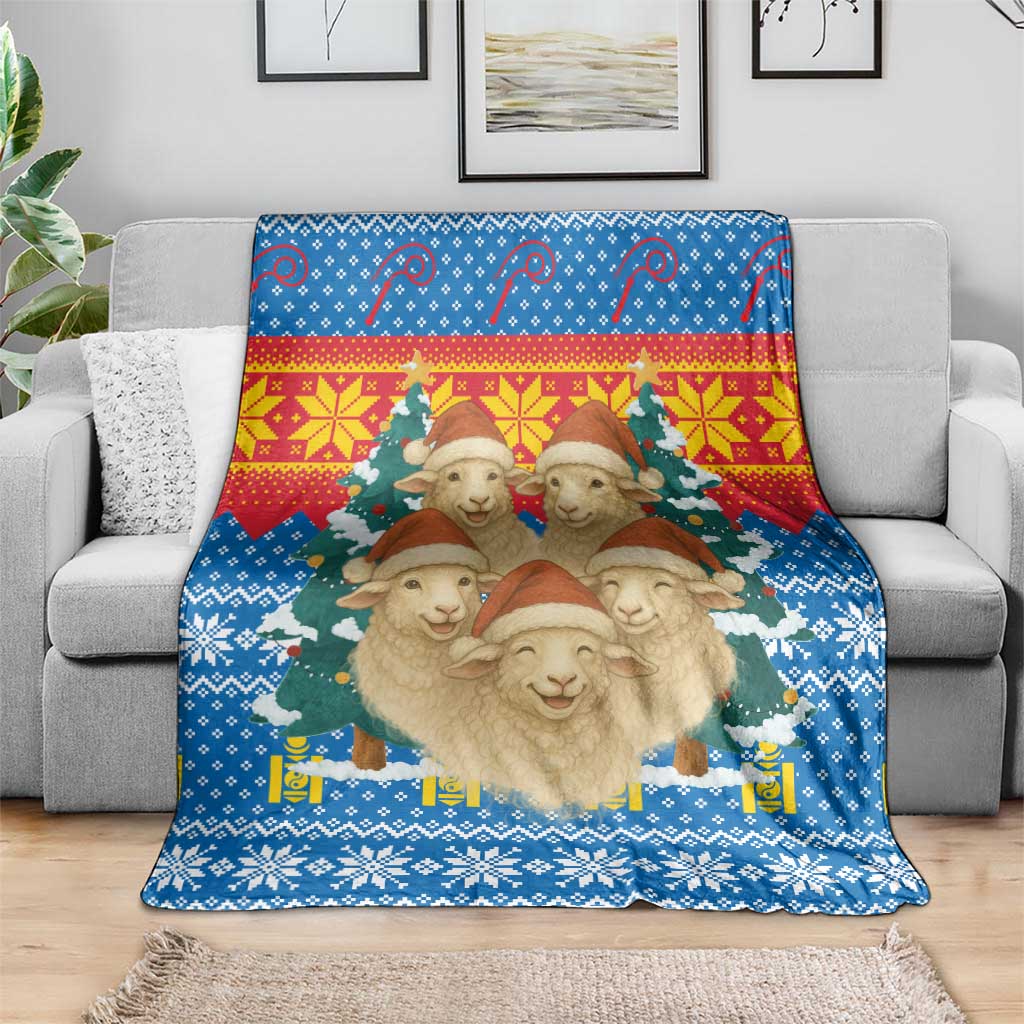 Mongolia Christmas Blanket with Santa Sheep Christmas Trees and Snowflake - Wonder Print Shop