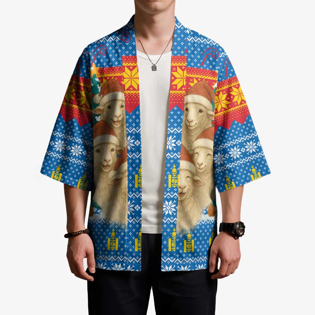 Mongolia Christmas Kimono with Santa Sheep Christmas Trees and Snowflake - Wonder Print Shop