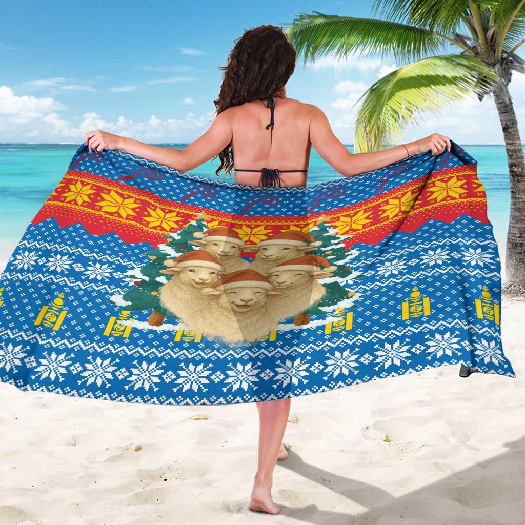 Mongolia Christmas Sarong with Santa Sheep Christmas Trees and Snowflake - Wonder Print Shop