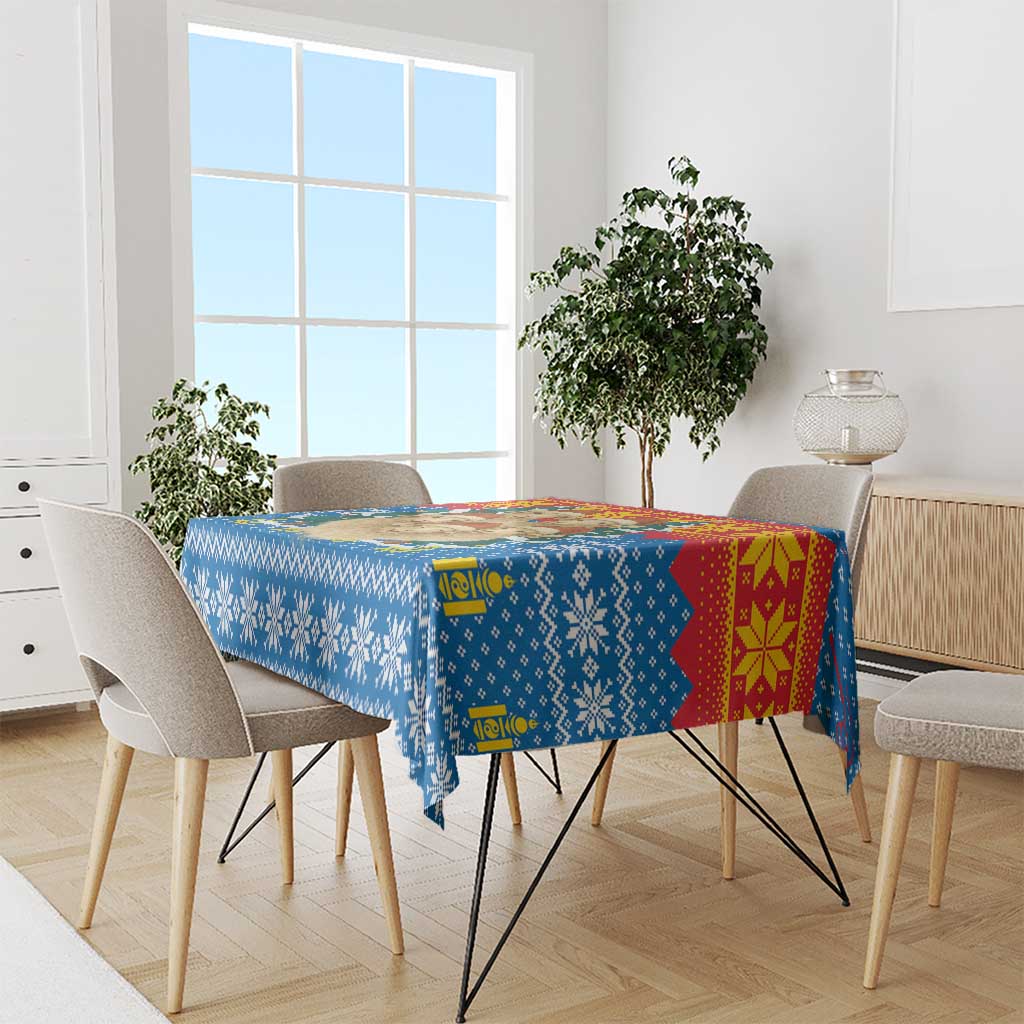 Mongolia Christmas Tablecloth with Santa Sheep Christmas Trees and Snowflake - Wonder Print Shop