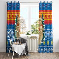 Mongolia Christmas Window Curtain with Santa Sheep Christmas Trees and Snowflake - undefined