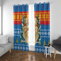 Mongolia Christmas Window Curtain with Santa Sheep Christmas Trees and Snowflake - undefined