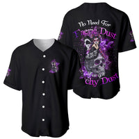 Black baseball jersey showing front and back with purple character graphics