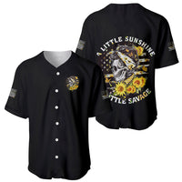 Black baseball jersey set: front button placket and back skull-sunflower print