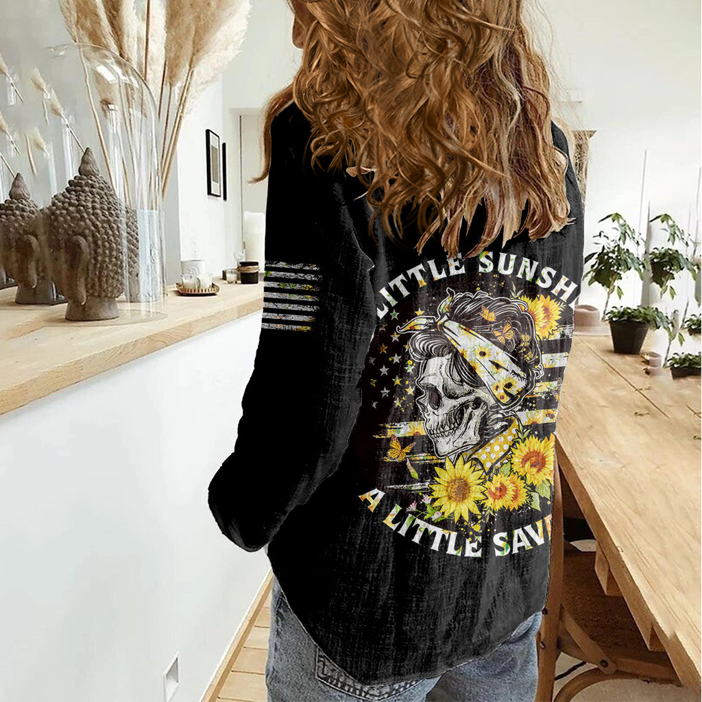 A Little Sunshine A Little Savage Skull Women Casual Shirt - Wonder Print Shop