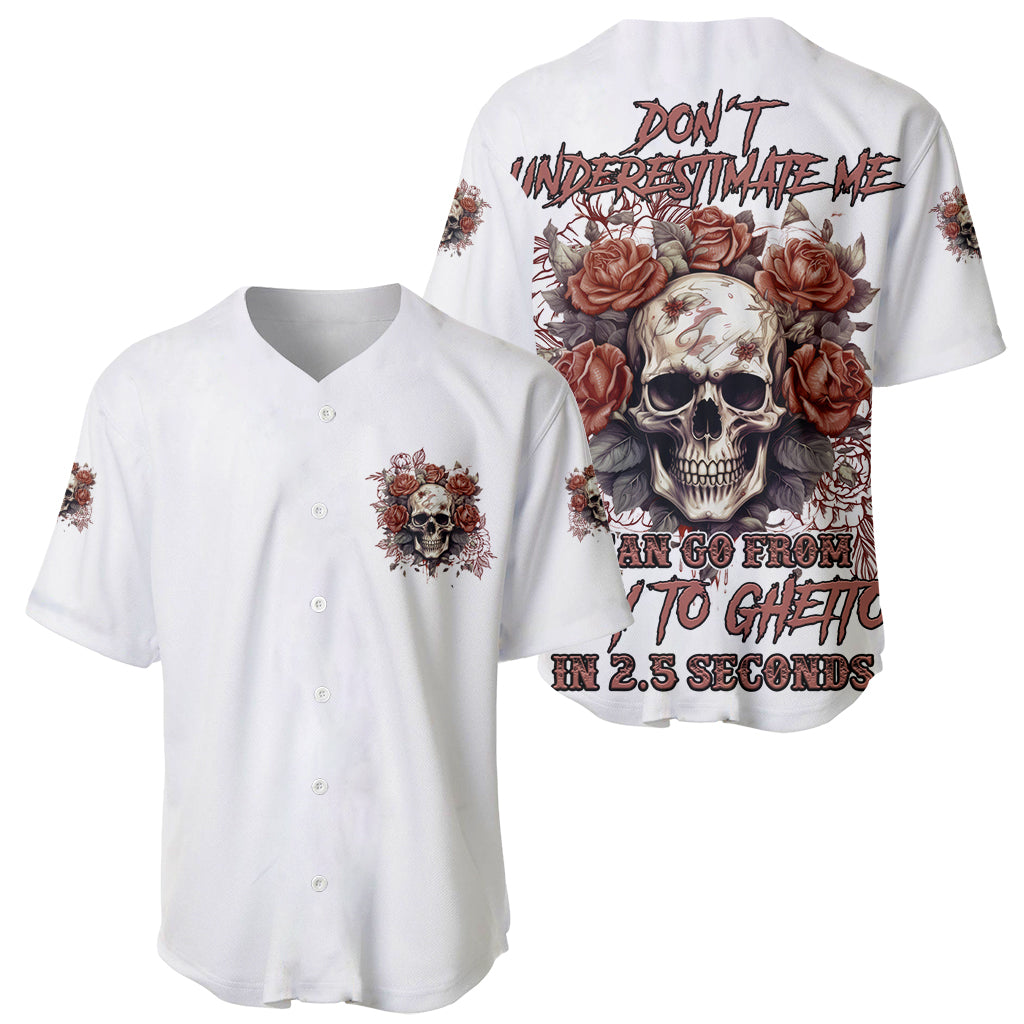 Baseball jersey set: white front with floral crest and back skull-and-roses slogan