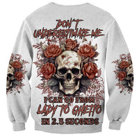 Gray unisex sweatshirt with skull, roses, and bold back slogan graphic