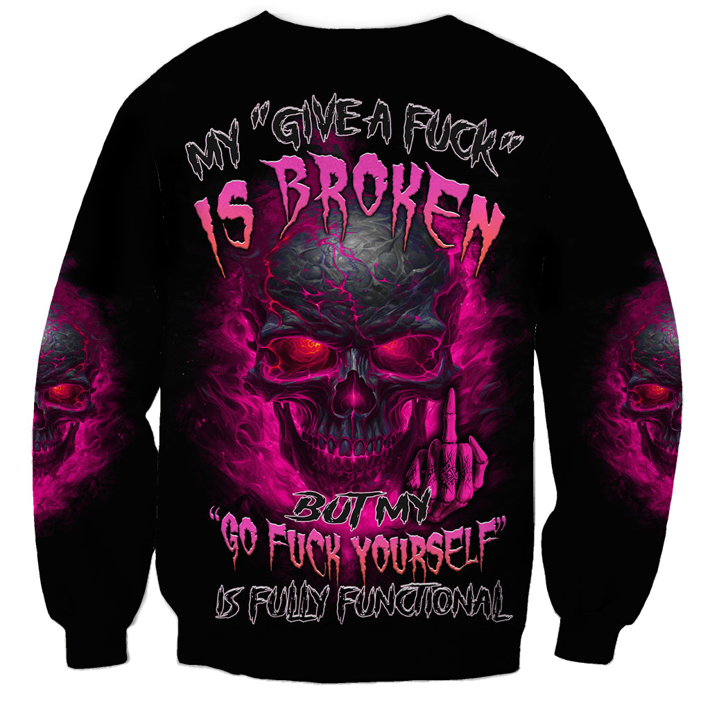 Unisex black sweatshirt with large skull graphic and colorful text front