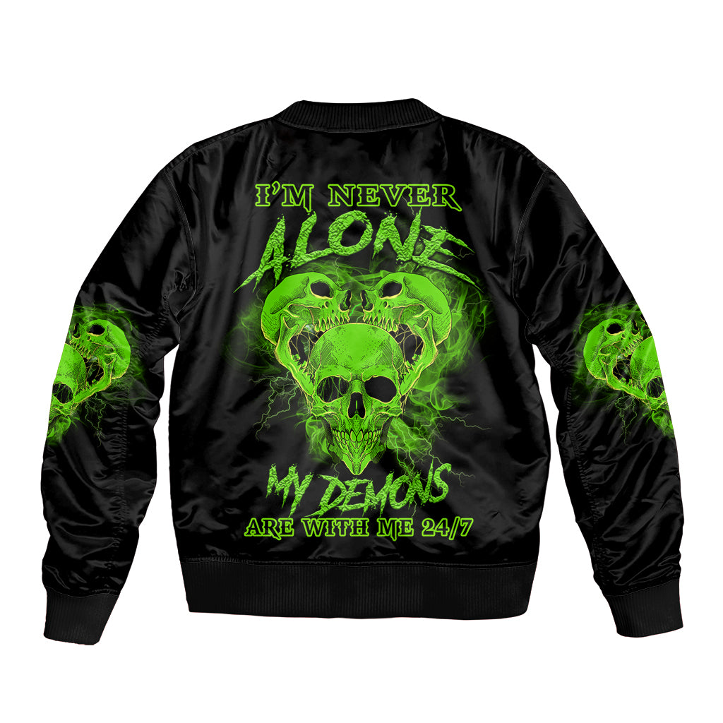 Black bomber jacket with neon green skull back print, ribbed cuffs