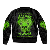 Black bomber jacket with neon green skull back print, ribbed cuffs
