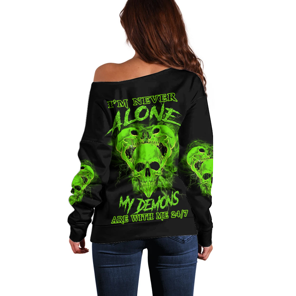 I'm Never Alone Skull Demon Off Shoulder Sweater - Wonder Print Shop