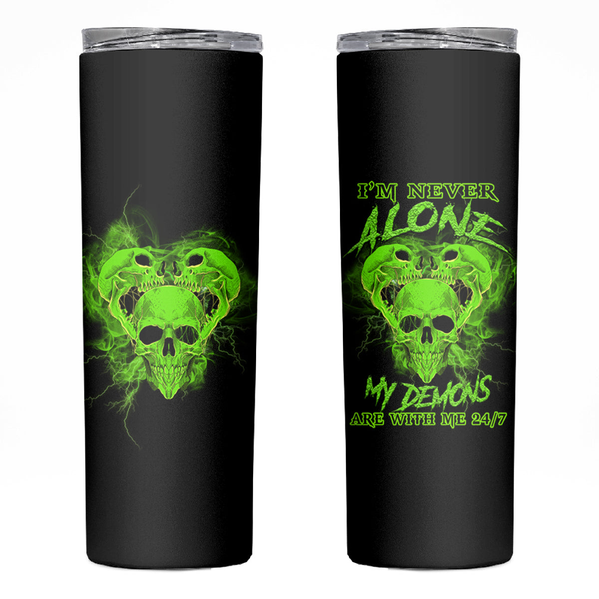 I'm Never Alone Skull Demon Skinny Tumbler