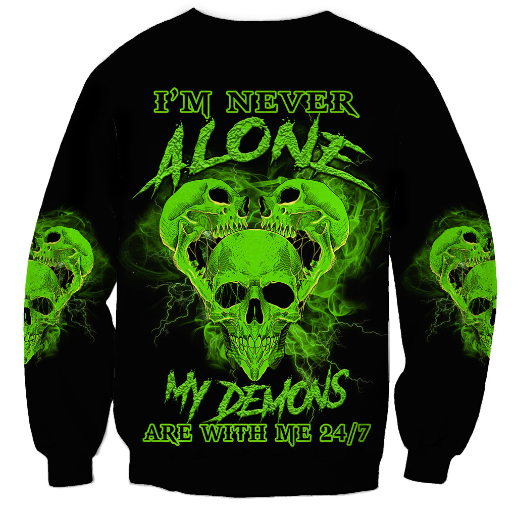 Black unisex sweatshirt with neon green skull demon front graphic and text