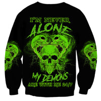 Black unisex sweatshirt with neon green skull demon front graphic and text