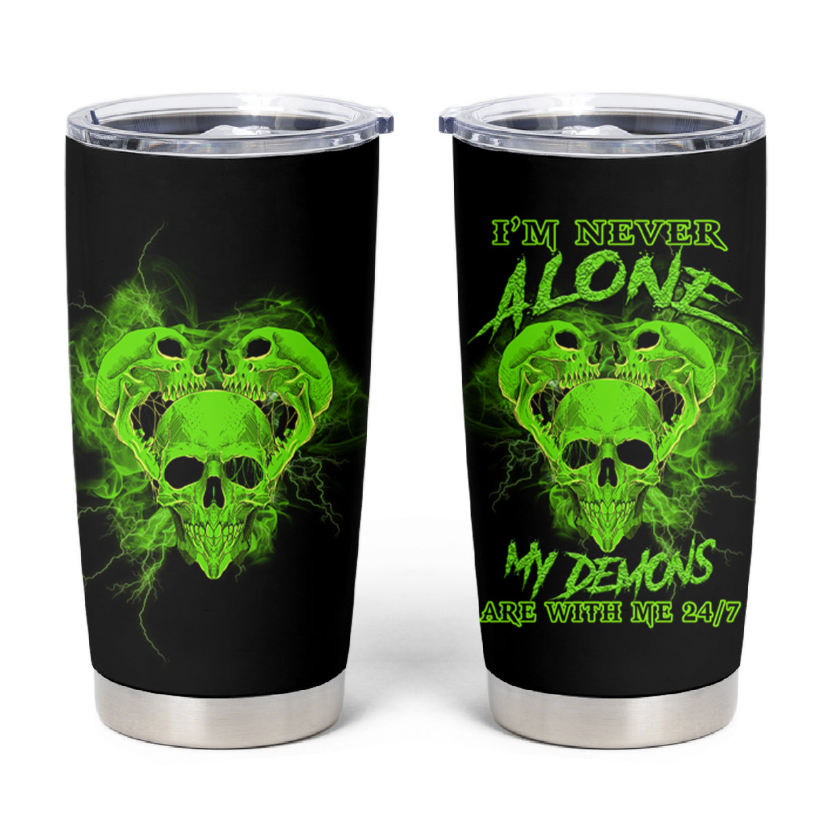 I'm Never Alone Skull Demon Tumbler Cup