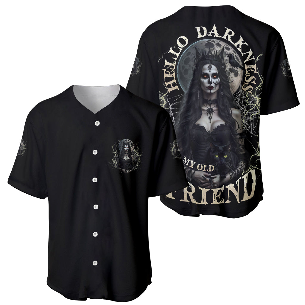 Black Halloween witch baseball jersey with button front and large back artwork