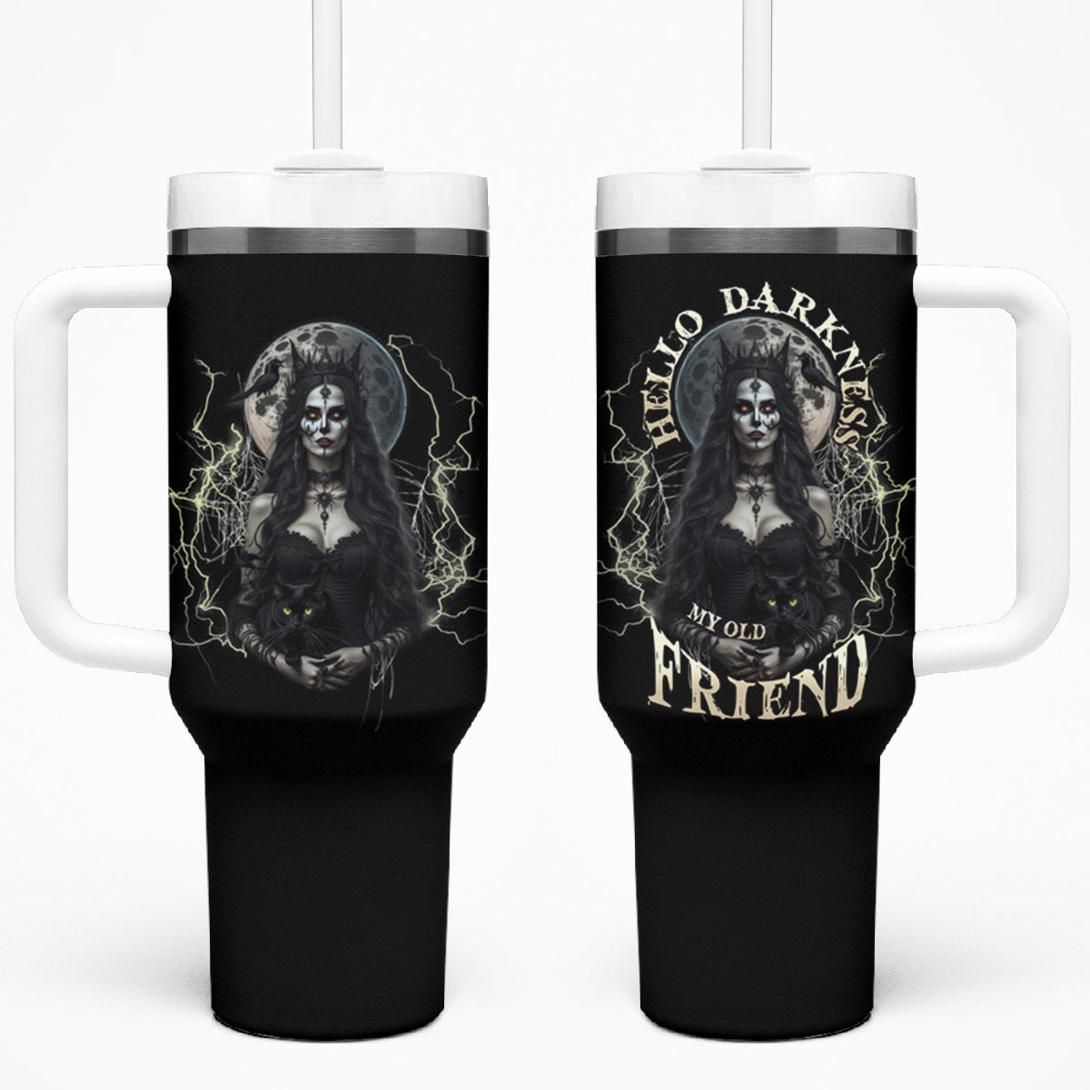 Hello Darkness My Old Friend Halloween Witch Tumbler With Handle