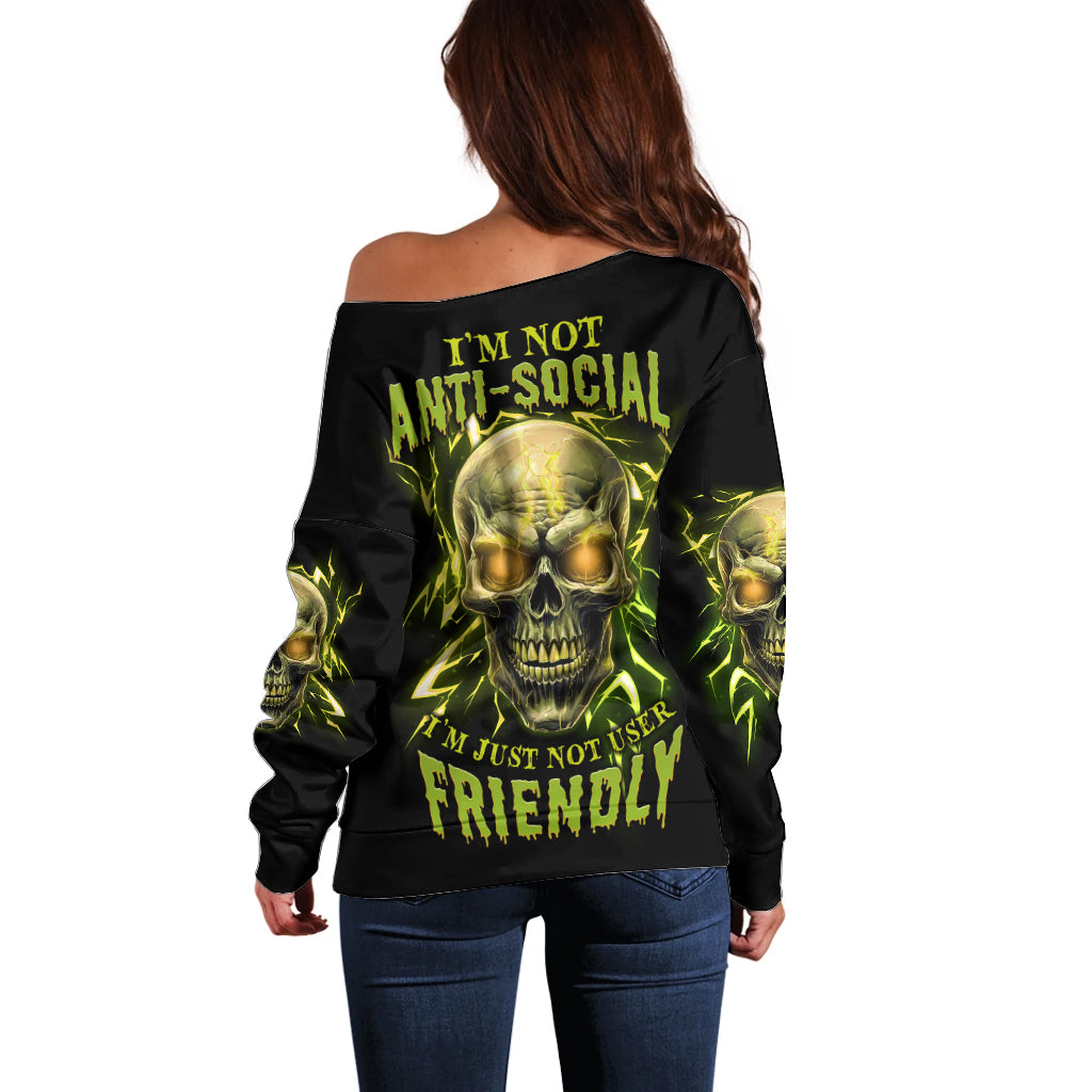 I'm Not Anti-social Mad Skull Off Shoulder Sweater - Wonder Print Shop