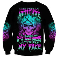 Unisex black sweatshirt with colorful reaper skull front graphic and side sleeve prints