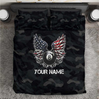 Custom American Flag Billiards Bedding Set with 8-Ball Wings and Camo Background - Wonder Print Shop