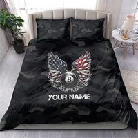 Custom American Flag Billiards Bedding Set with 8-Ball Wings and Camo Background - Wonder Print Shop