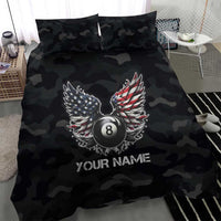 Custom American Flag Billiards Bedding Set with 8-Ball Wings and Camo Background - Wonder Print Shop